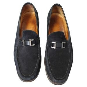 Salvatore Ferragamo Loafers Mens 13 Black Suede Gancini Horse Bit Slip On Shoes
